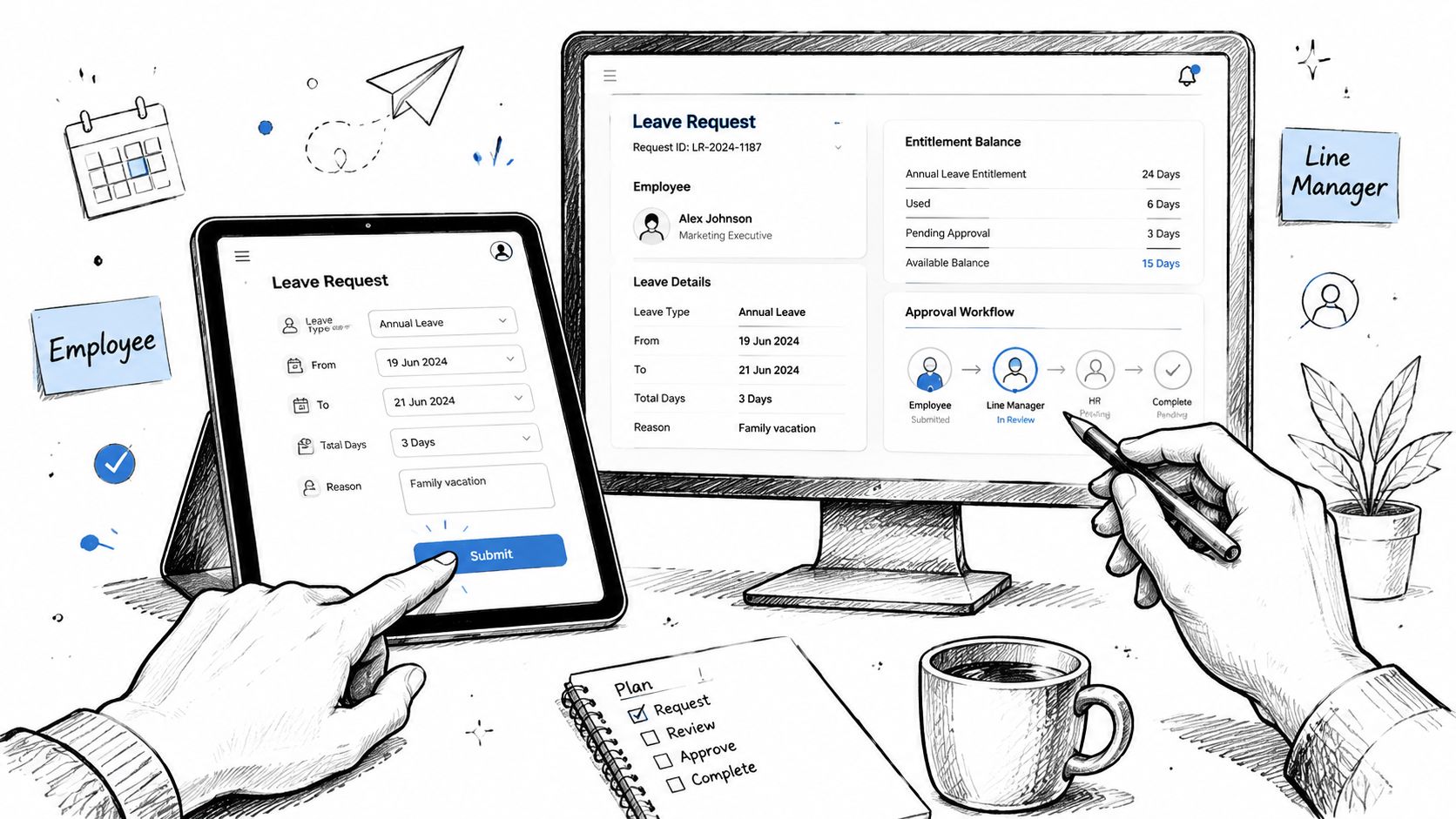 Screenshot from https://via.placeholder.com/1200x800?text=HR+Management+365+Leave+Request+Dashboard