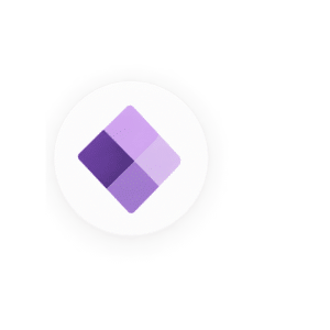 Logo: purple diamond made of four overlapping squares inside a glowing white circle badge
