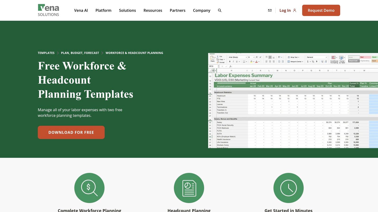 Vena Solutions Free Workforce and Headcount Planning Template