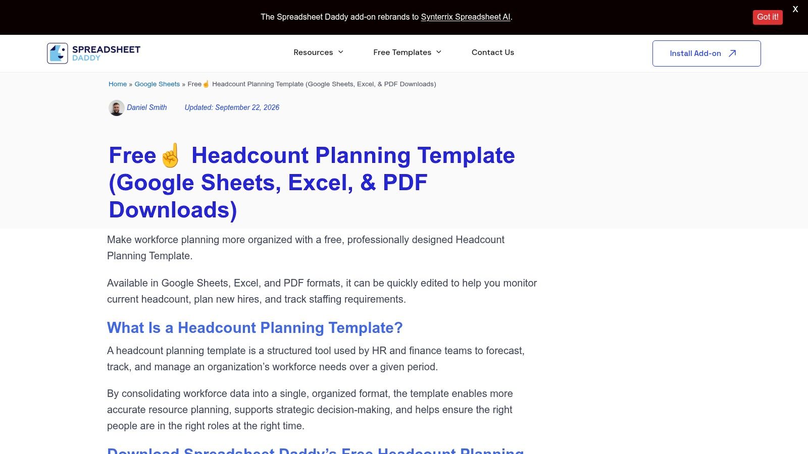 Spreadsheet Daddy Free Headcount Planning Template